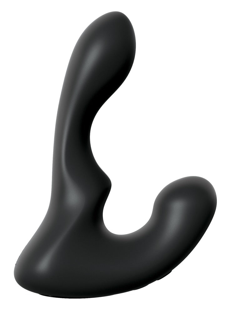 Anal Fantasy Elite Ultimate P-Spot Milker in Schwarz in Hauptansicht mit gebogenem Prostata-Schaft und äußerem Dammstimulator