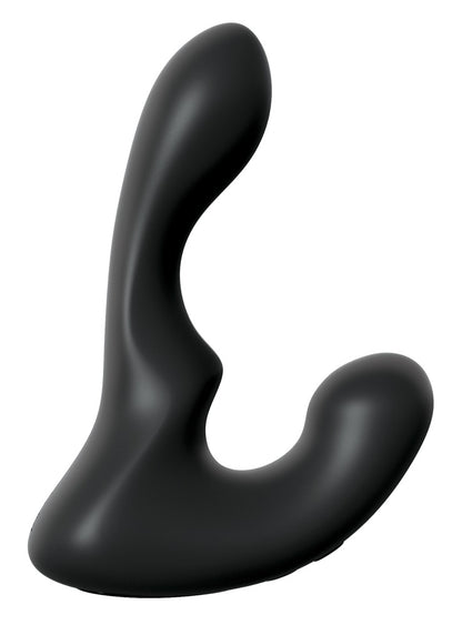 Anal Fantasy Elite Ultimate P-Spot Milker in Schwarz in Hauptansicht mit gebogenem Prostata-Schaft und äußerem Dammstimulator