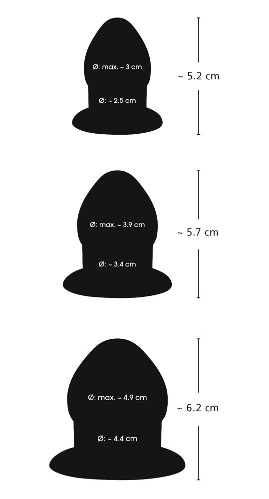Übersicht der Größen und Maße eines Anal Plug Sets