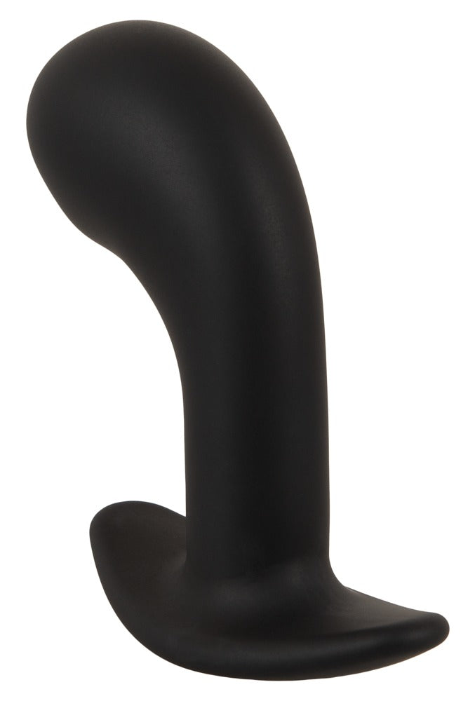 ANOS Big Head Prostate Plug in Schwarz – rückseitige Seitenansicht mit geschwungener Form und breiter Basis