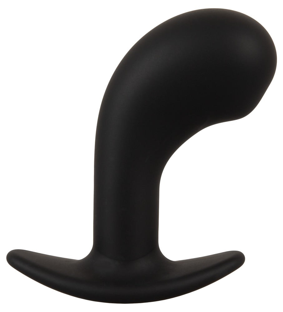 ANOS Big Head Prostate Plug in Schwarz – Seitenansicht mit großem abgerundetem Kopf, gebogenem Schaft und breiter Basis