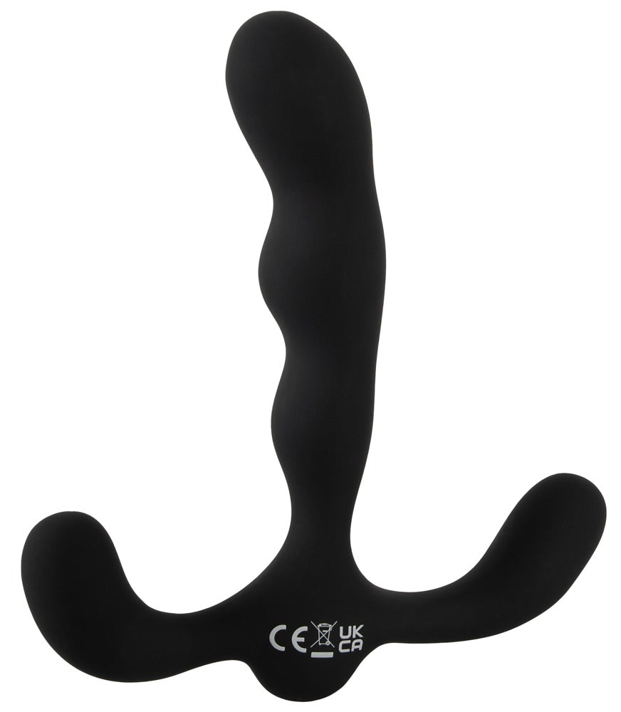 ANOS Flexible Prostate Stimulator in Schwarz – weitere Frontansicht mit wellenförmiger Struktur und zwei geschwungenen Stimulationsarmen