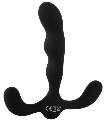 ANOS Flexible Prostate Stimulator in Schwarz – weitere Frontansicht mit wellenförmiger Struktur und zwei geschwungenen Stimulationsarmen