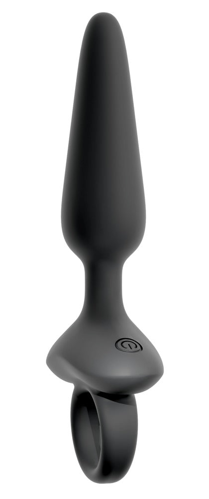 ANOS flexibler Analplug in Schwarz – Frontansicht mit langer konischer Spitze, breiter Basis und rundem Ringgriff