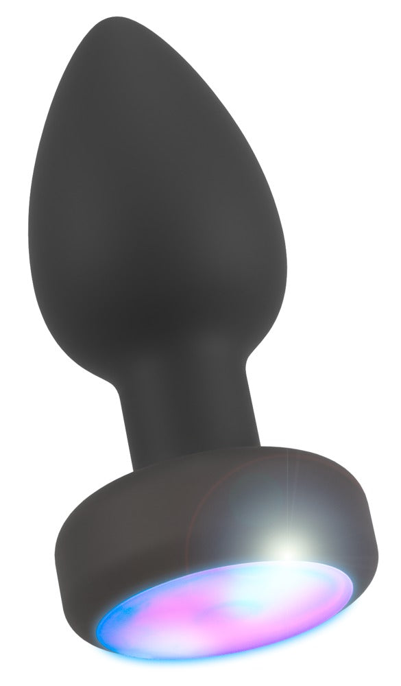 ANOS LED Analplug in Schwarz – Produktansicht mit mehrfarbig leuchtender LED-Basis