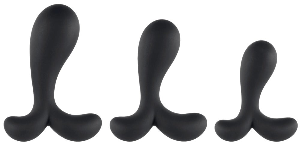 ANOS Prostata-Analplug-Set in Schwarz – Setübersicht mit drei unterschiedlich großen Prostata-Analplugs für sanftes Training