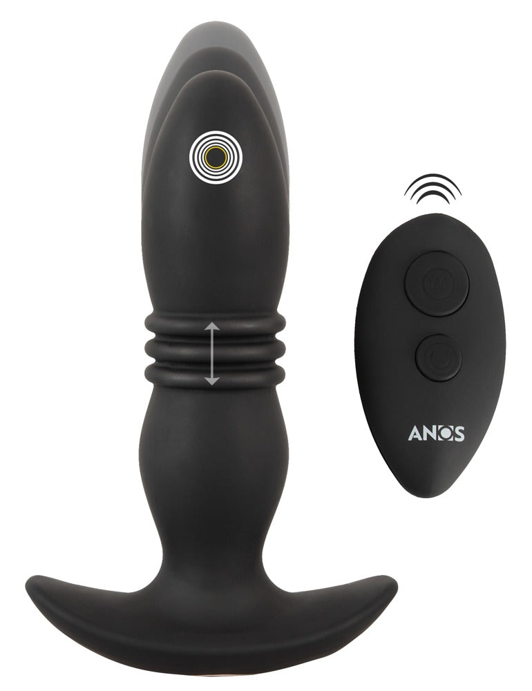ANOS Prostata-Massager in Schwarz – Produktübersicht mit strukturiertem Schaft, geschwungener Basis und Fernbedienung