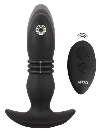 ANOS Prostata-Massager in Schwarz – Produktübersicht mit strukturiertem Schaft, geschwungener Basis und Fernbedienung