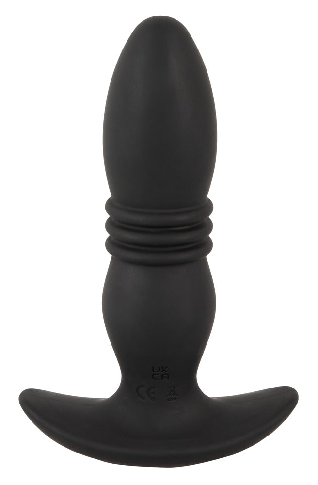 ANOS Prostata-Massager in Schwarz – Rückansicht mit strukturiertem Schaft und breiter geschwungener Basis