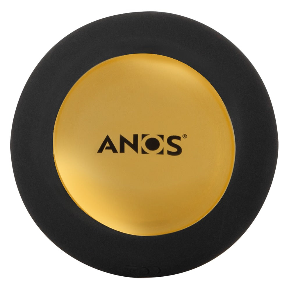 ANOS rotierender Analplug – Detailansicht der schwarzen Basis mit goldfarbenem ANOS-Element