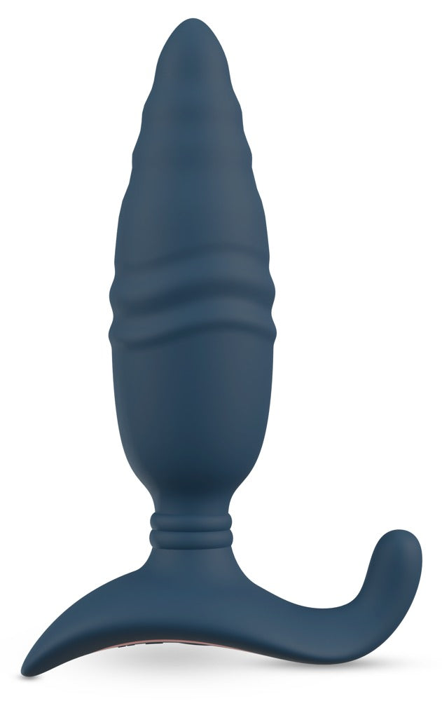 ANOS Thrusting Analplug in Dunkelblau – Frontansicht mit strukturierter Spitze, breiter Basis und gebogenem Außen-Stimulator
