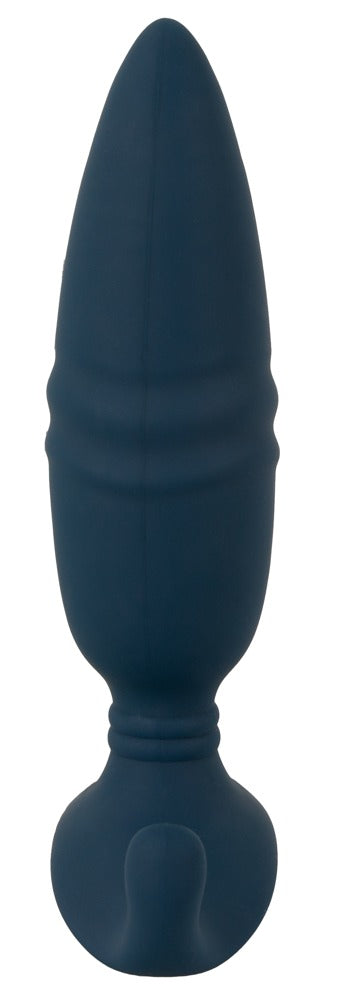 ANOS Thrusting Analplug in Dunkelblau – Unteransicht mit abgerundeter Basis und länglicher strukturierter Form