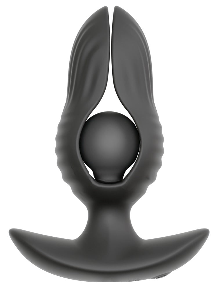 ANOS vibrierender Expander Plug in Schwarz – Frontansicht mit geschlossener Expander-Form, zentraler Öffnung und breiter Basis