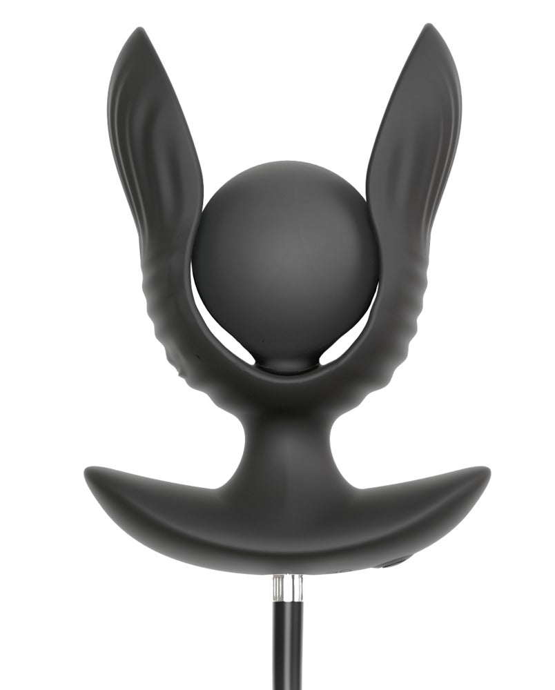 ANOS vibrierender Expander Plug in Schwarz – Produktansicht mit weit geöffneten seitlichen Expander-Elementen