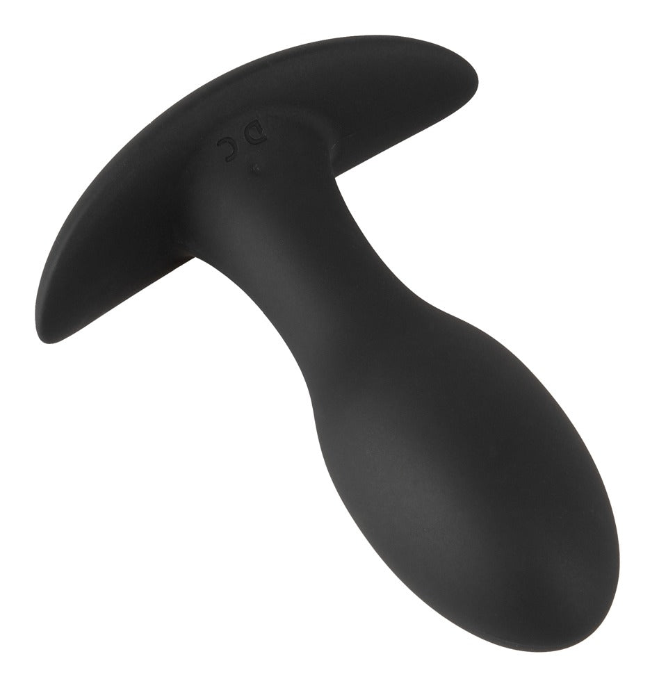 ANOS Vibro-Analplug in Schwarz – Seitenansicht mit gebogener Form und geschwungener Basis