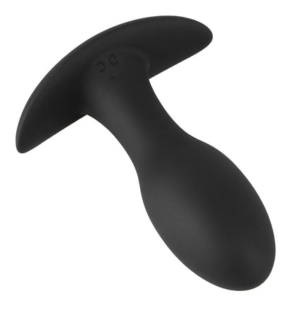 ANOS Vibro-Analplug in Schwarz – Seitenansicht mit gebogener Form und geschwungener Basis