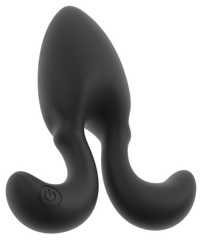 ANOS Vibro-Analplug in Schwarz – Frontansicht mit abgerundeter Spitze und zwei geschwungenen flexiblen Seitenarmen