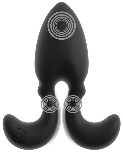 ANOS Vibro-Analplug mit Flexible Arms – Rückansicht des schwarzen Produkts mit integriertem Bedienelement und Remote-Funktion