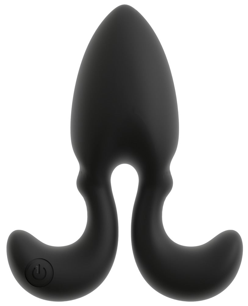 ANOS Vibro-Analplug in Schwarz – Rückansicht mit zwei symmetrisch geschwungenen flexiblen Seitenarmen