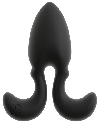 ANOS Vibro-Analplug in Schwarz – Rückansicht mit zwei symmetrisch geschwungenen flexiblen Seitenarmen