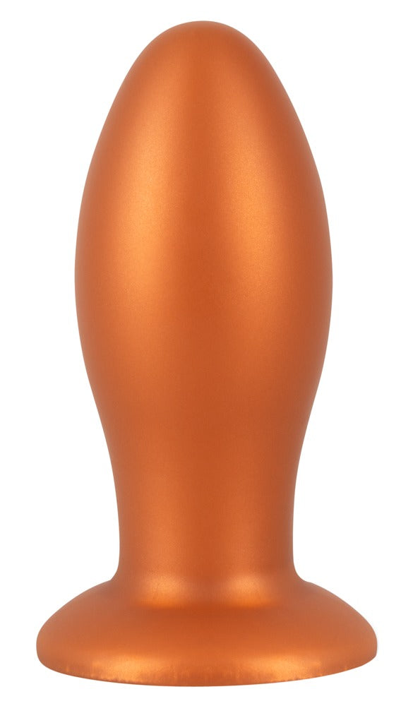 ANOS XL Analplug aus Liquid Silicone in Orange – große Produktansicht mit voluminöser Form, abgerundeter Spitze und breitem Saugfuß