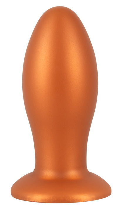 ANOS XL Analplug aus Liquid Silicone in Orange – große Produktansicht mit voluminöser Form, abgerundeter Spitze und breitem Saugfuß