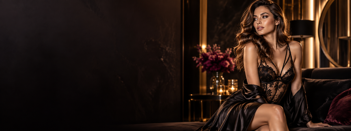 Luxuriöses Axami Fashionmotiv in Schwarz und Gold bei Evoria Care