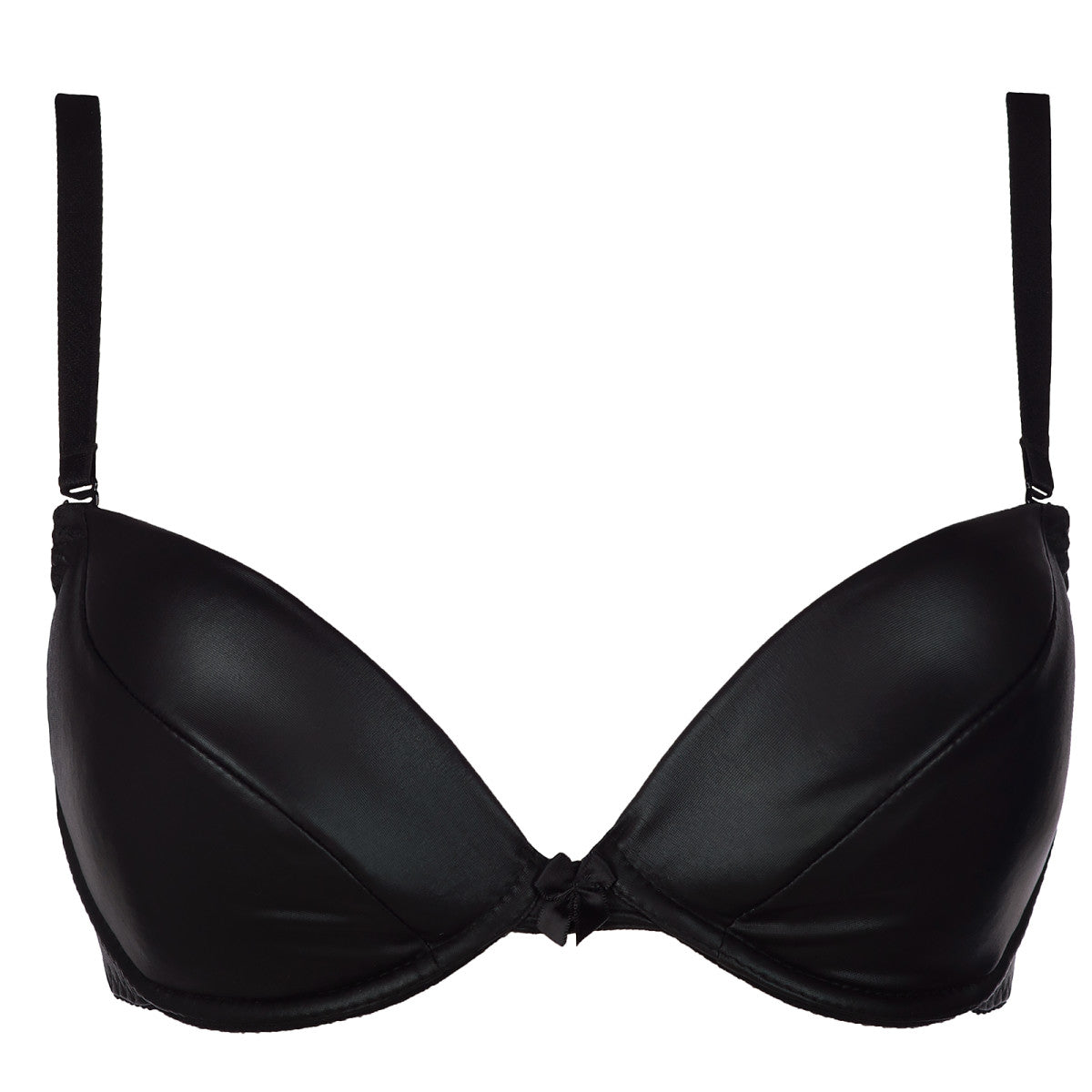 Axami V-8341 Wetlook-BH in Schwarz – Freisteller von vorne mit gepolsterten Cups, Bügeln und schmalen Trägern
