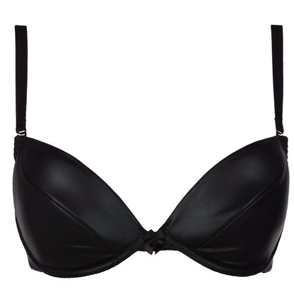 Axami V-8341 Wetlook-BH in Schwarz – Freisteller von vorne mit gepolsterten Cups, Bügeln und schmalen Trägern