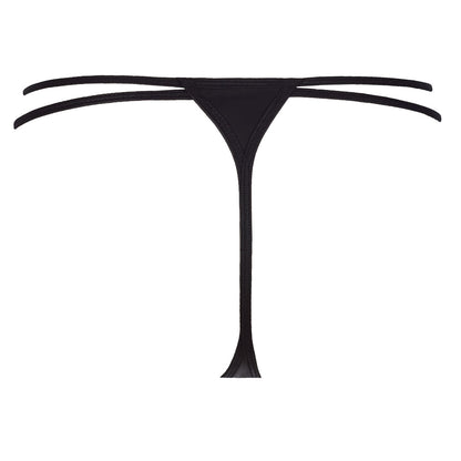 Axami V-8348 Wetlook-String in Schwarz – Freisteller der Rückseite mit knappem String-Schnitt und Doppelriemchen