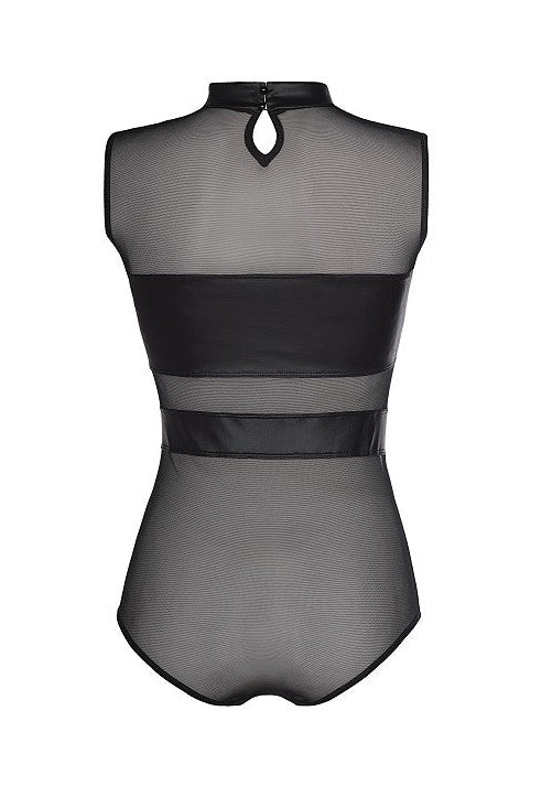Axami V-8410 Body in Schwarz – Freisteller der Rückseite mit transparentem Tüll und geschlossenem Schnitt
