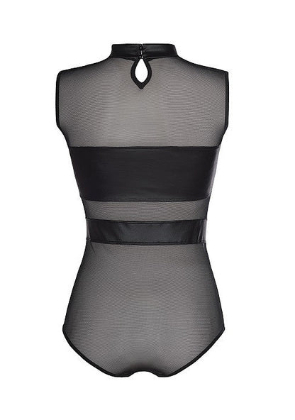 Axami V-8410 Body in Schwarz – Freisteller der Rückseite mit transparentem Tüll und geschlossenem Schnitt