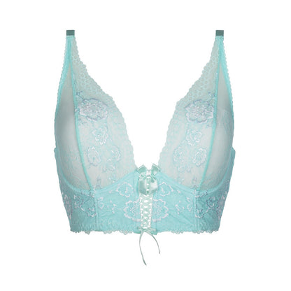 Axami V-8611 Bustier in Sea Green – Freisteller von vorne mit Bügel-Cups, Spitze und dekorativer Frontschnürung