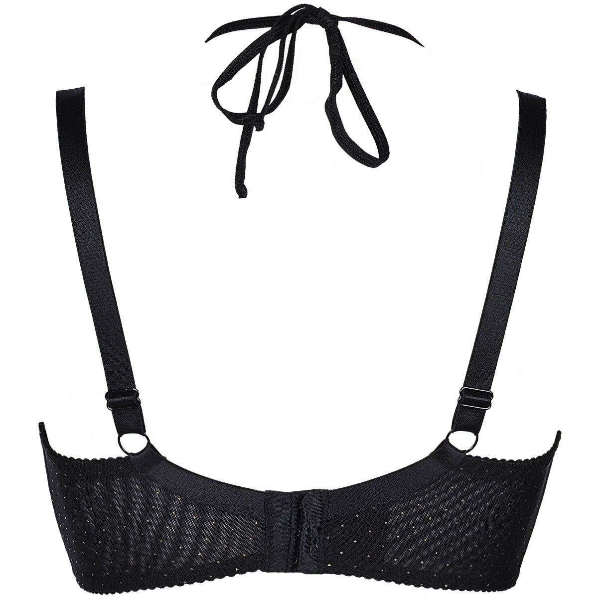 Axami V-8661PS schwarzer Plus-Size Neckholder-BH am Model in Rückansicht mit breiten Trägern, Nackenbindung und Rückenverschluss