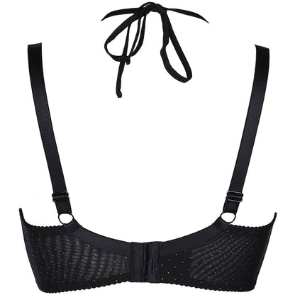 Axami V-8661PS schwarzer Plus-Size Neckholder-BH am Model in Rückansicht mit breiten Trägern, Nackenbindung und Rückenverschluss