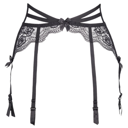 Axami V-8692PS schwarzer Plus-Size Strapsgürtel in Vorderansicht mit floraler Spitze, elastischen Riemen und sechs verstellbaren Strumpfhaltern