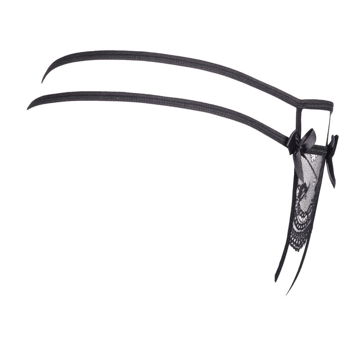 Axami V-8698PS schwarzer Plus-Size Spitzenstring in Seitenansicht mit doppelten elastischen Seitenriemen
