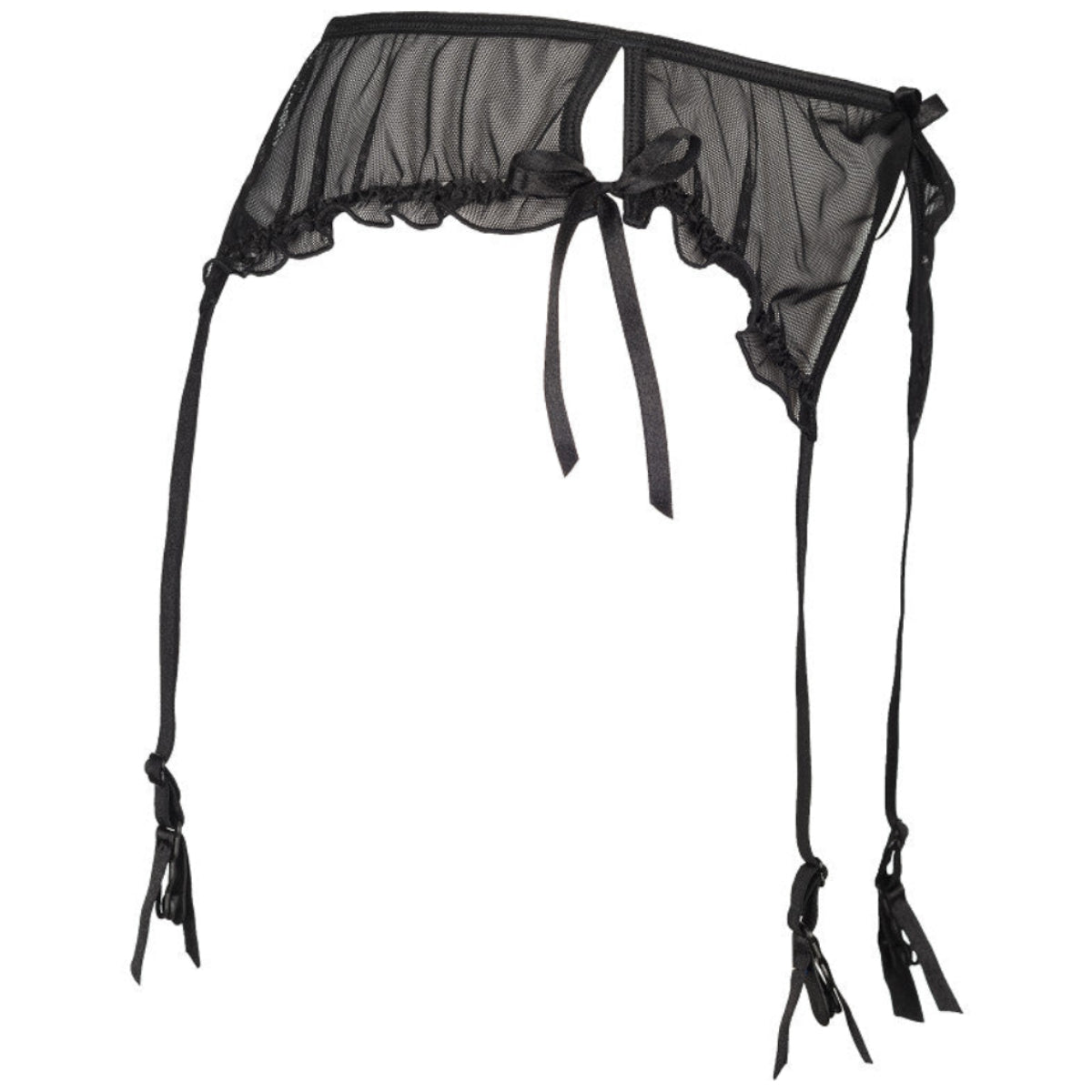 Axami V-8752PS schwarzer Plus-Size Strapsgürtel in Seitenansicht mit transparentem Tüll und langen verstellbaren Strumpfhaltern