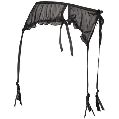 Axami V-8752PS schwarzer Plus-Size Strapsgürtel in Seitenansicht mit transparentem Tüll und langen verstellbaren Strumpfhaltern