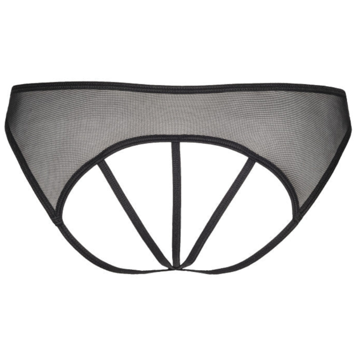 Axami V-8758PS schwarzer Plus-Size String in Rückansicht mit schmalem T-Schnitt und elastischen Riemen