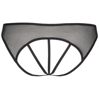 Axami V-8758PS schwarzer Plus-Size String in Rückansicht mit schmalem T-Schnitt und elastischen Riemen