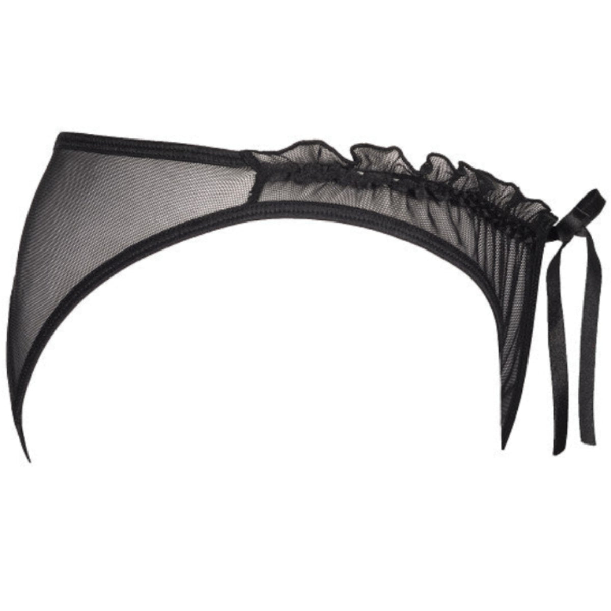 Axami V-8758PS schwarzer Plus-Size String in Seitenansicht mit transparentem Tüll und elastischem Riemenbund