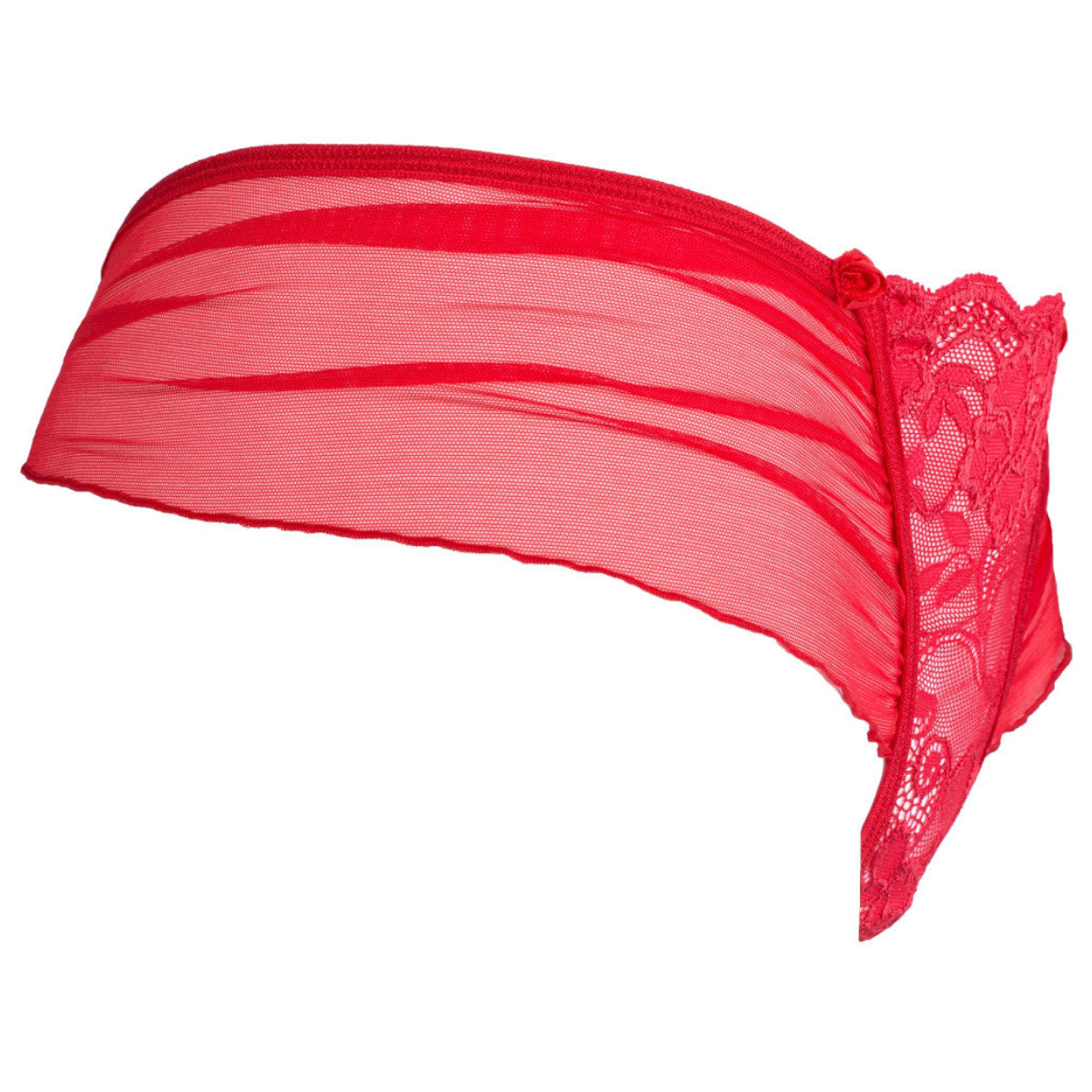Axami V-8768PS roter Plus-Size String in Seitenansicht mit transparentem Tüll und schmalen elastischen Riemen