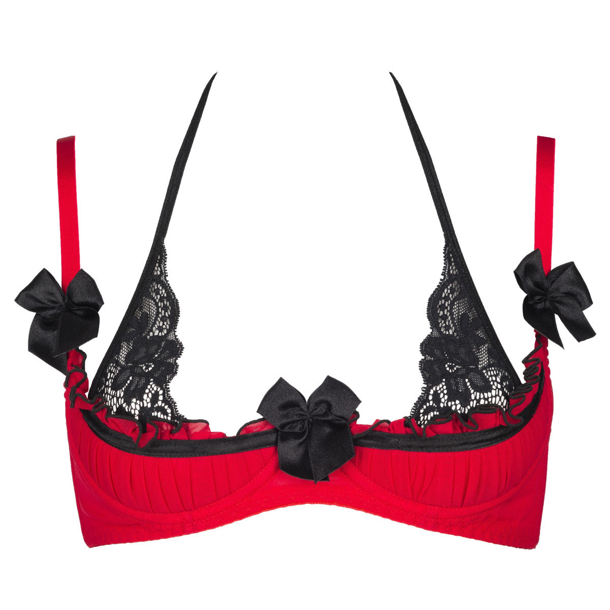 Axami V-8771PS Plus Size BH in Rot-Schwarz – Freisteller von vorne mit Tüll, Spitze und Bügel-Cups