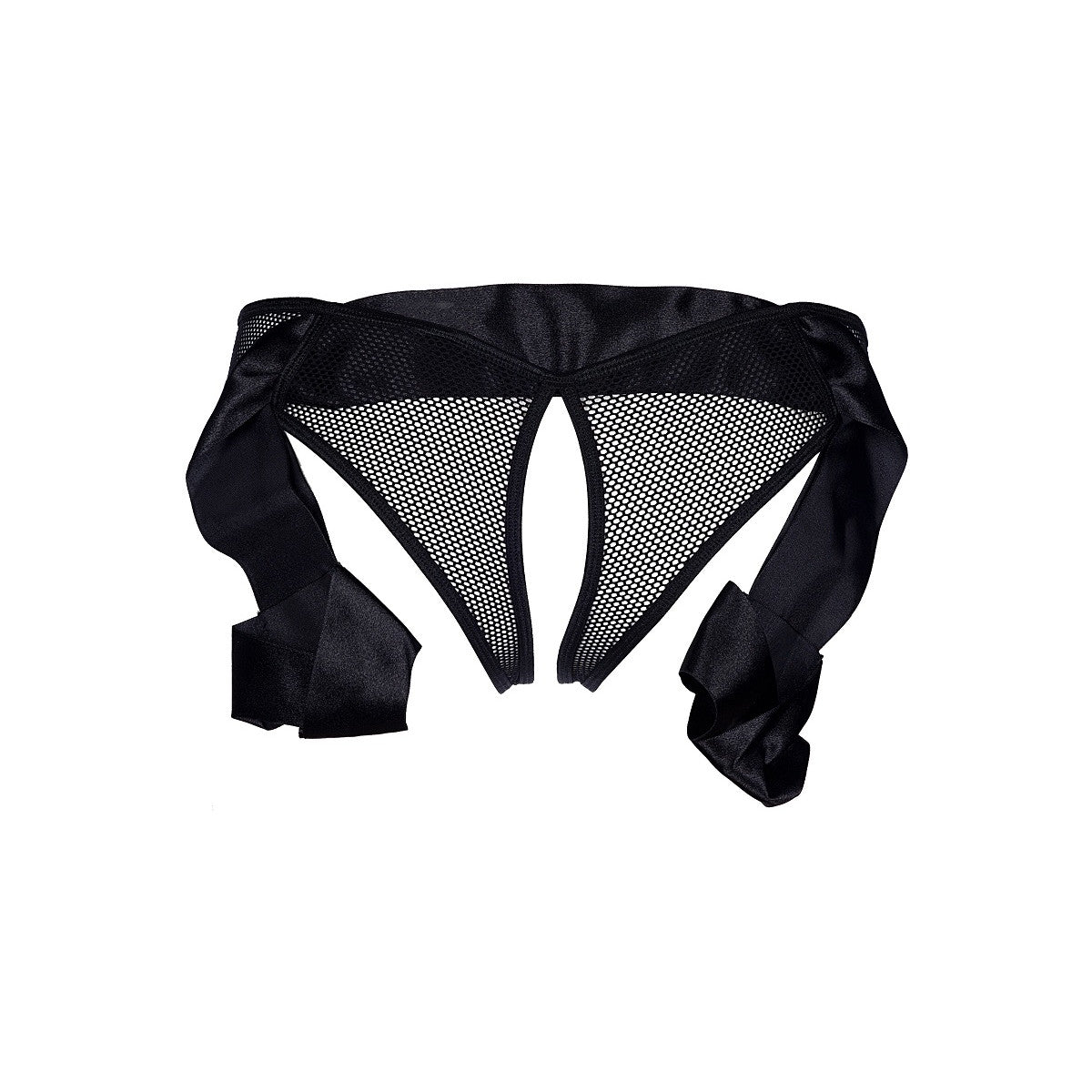 Axami V-8895 Ouvert-Panty in Schwarz – Freisteller der Rückseite mit offenem Design und zusätzlichem Satinband