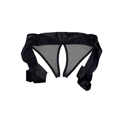 Axami V-8895 Ouvert-Panty in Schwarz – Freisteller der Rückseite mit offenem Design und zusätzlichem Satinband