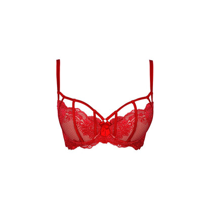 Axami V-8981 gepolsterter Bügel-BH in Rot – Freisteller von vorne mit roten Spitzencups, Bügeln und verstellbaren Trägern