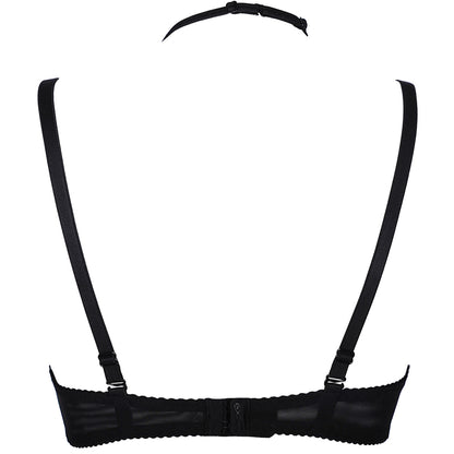 Axami V-9001 Neckholder-BH in Schwarz-Beige – Freisteller der Rückseite mit abnehmbarer Trägerführung und Hakenverschluss