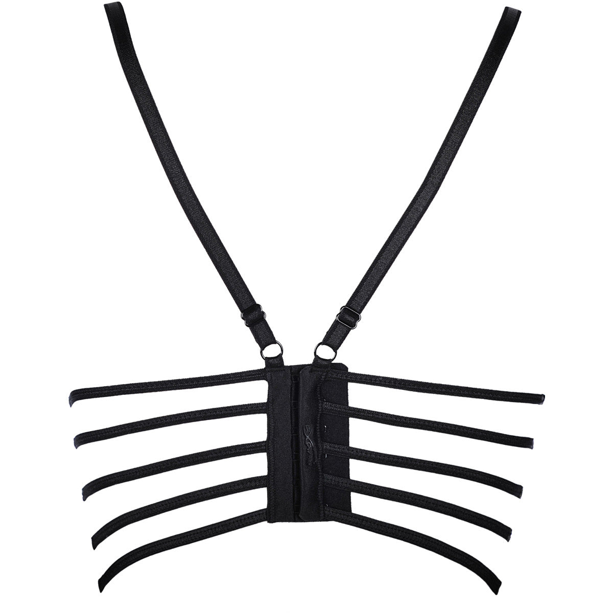 Axami V-9061 Bügel-Bustier in Schwarz-Beige – Freisteller der Rückseite mit mehreren Riemchen und Hakenverschluss