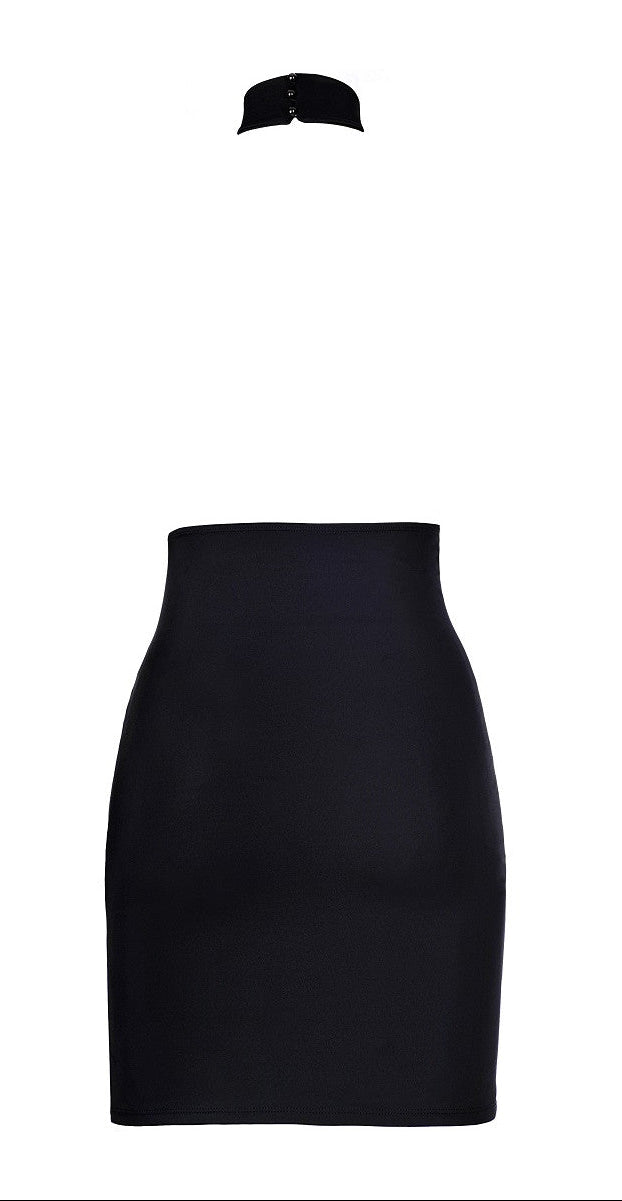 Axami V-9149 schwarzes Minikleid in Rückansicht mit offenem Rücken und Verschluss im Nacken